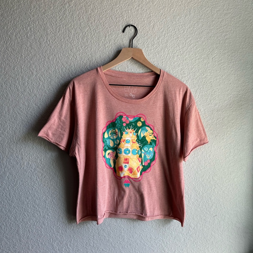 💗Meow Wolf Pink Fun Graphic Cropped Short Sleeve Tee T-Shirt